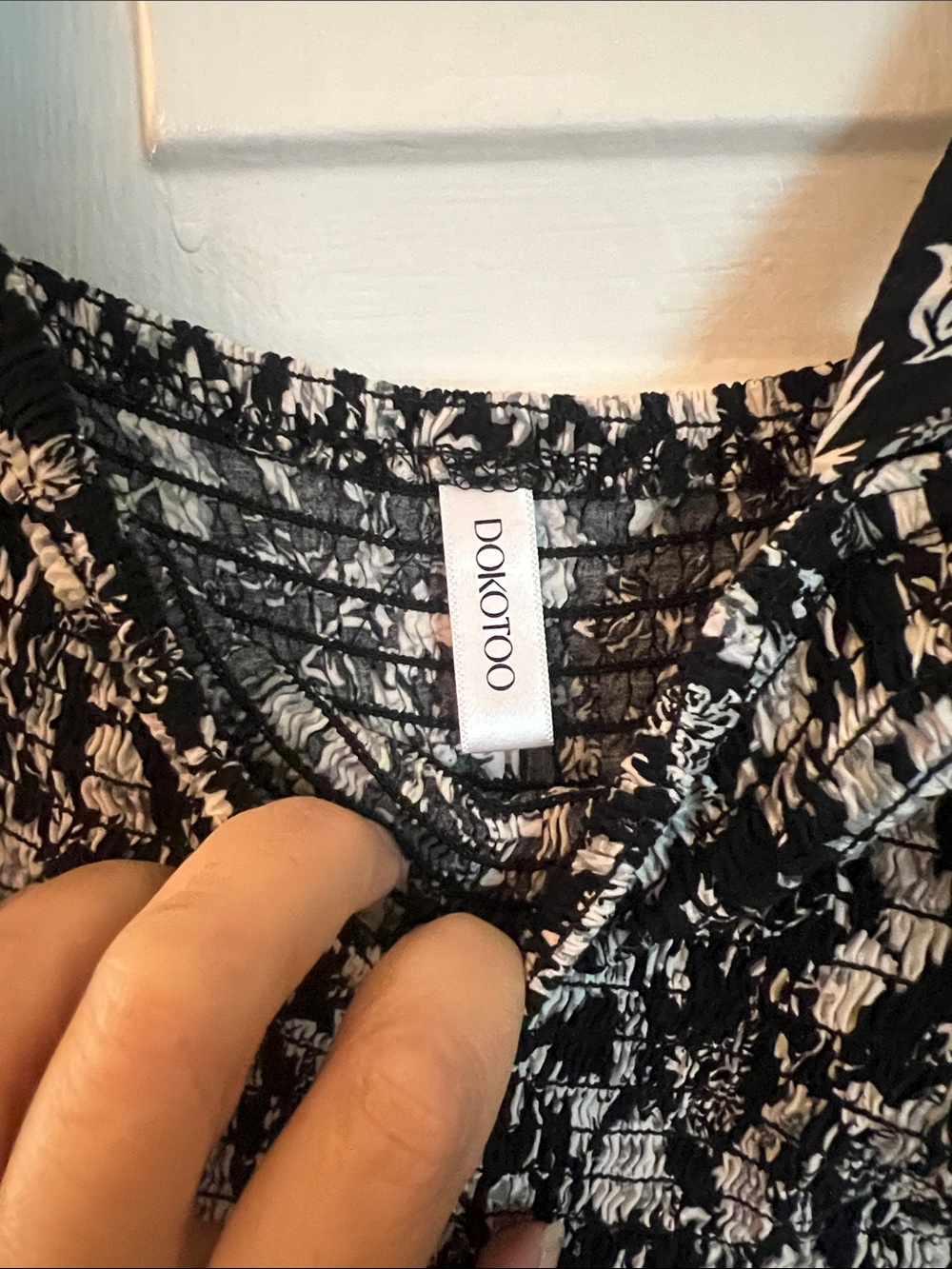 Two Smocked Floral Wide-Leg Jumpsuit - Black Floral / Multicolor Floral - Picture 3 of 7